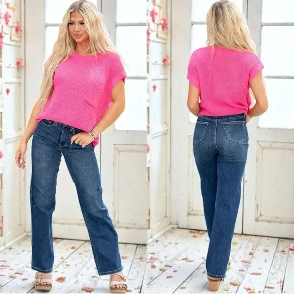 Judy Blue High Rise Tummy Control Classic Straight Jeans Dark Wash NWT - Picture 2 of 15